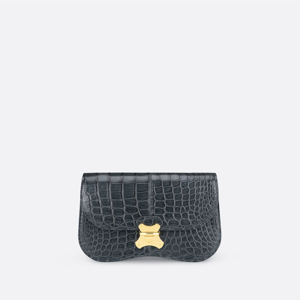 Kwanpen Deep Cognac Crocodile Structured Bag With Chain Strap at
